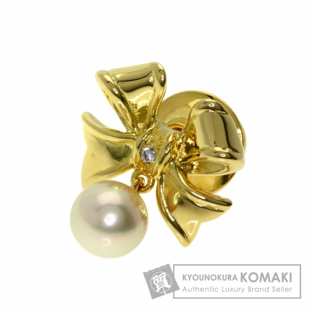 ミキモト MIKIMOTO リボンモチーフパール 真珠 タイピン K18イエローゴールド メンズ 中古