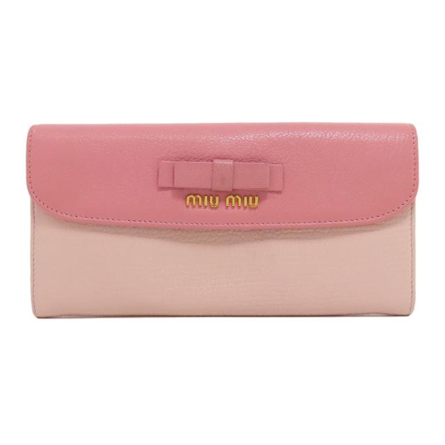 ミュウミュウ MIUMIU ロゴ リボン 長財布（小銭入れあり） レザー レディース 中古_1