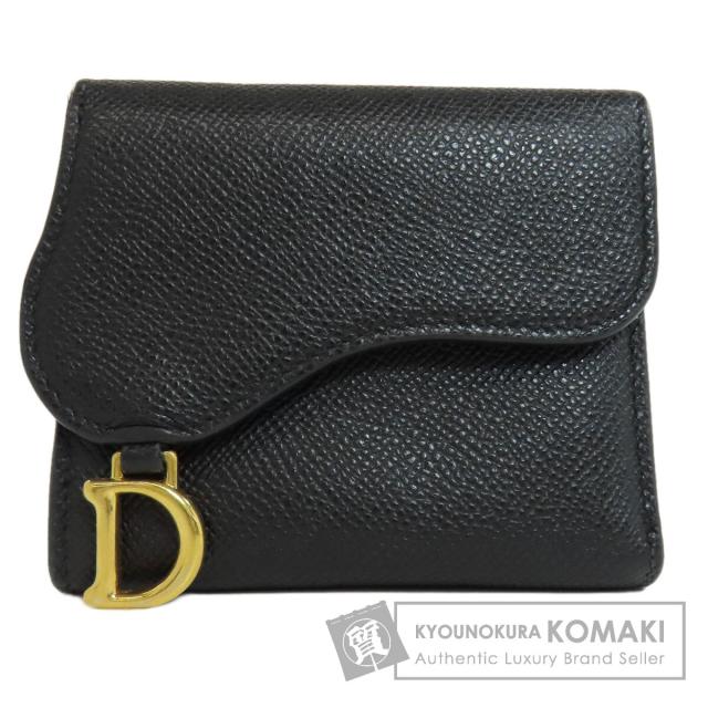 美品　クリスチャン　ディオール　サドル　ロータスウォレット　折り財布　ブラック クリスチャンディオール CHRISTIAN DIOR サドル ロータス ウォレット 中古