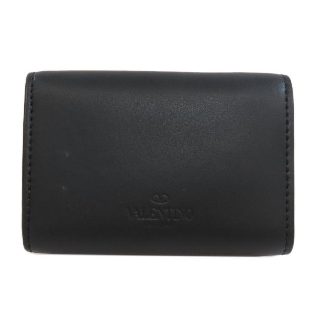 VLTN ロゴ入り ブラックレザー 二つ折り掛け財布