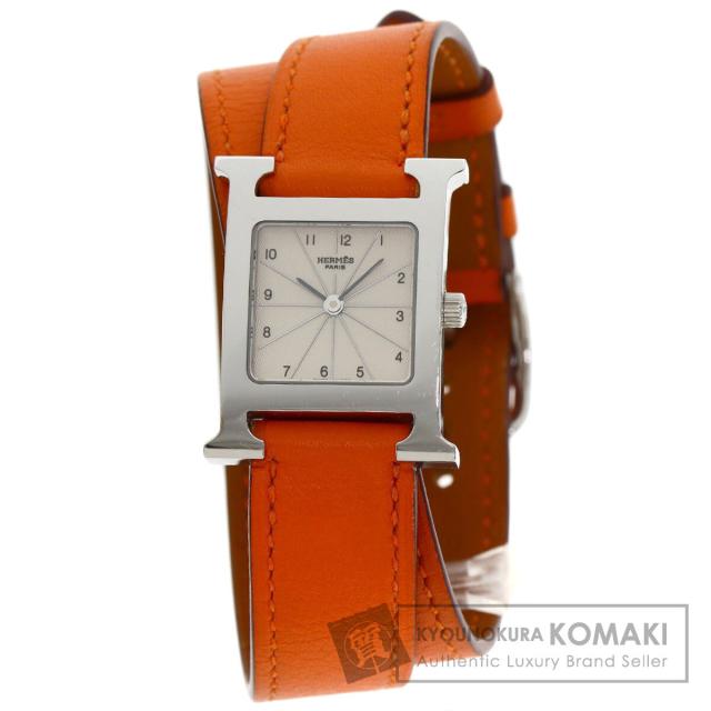 エルメス HERMES HH1.210  Hウォッチ ドゥブルトゥール  腕時計 ステンレススチール 革   中古