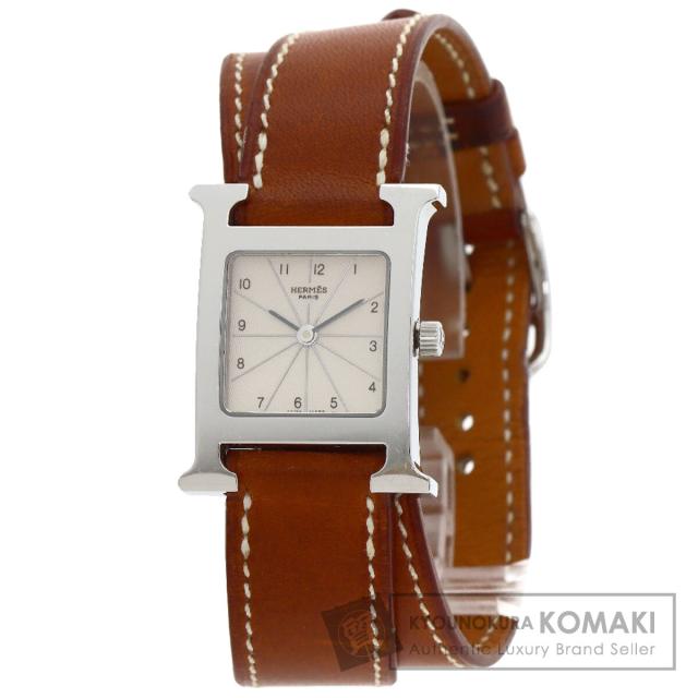 エルメス HERMES HH1.210  Hウォッチ ドゥブルトゥール  腕時計 ステンレススチール 革   中古