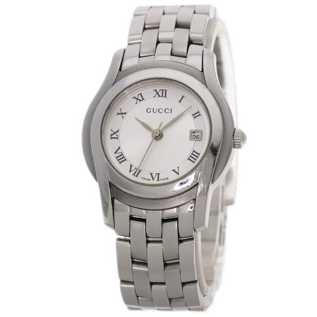 グッチ GUCCI 5500L ラウンドフェイス 腕時計 ステンレススチール SS レディース 中古