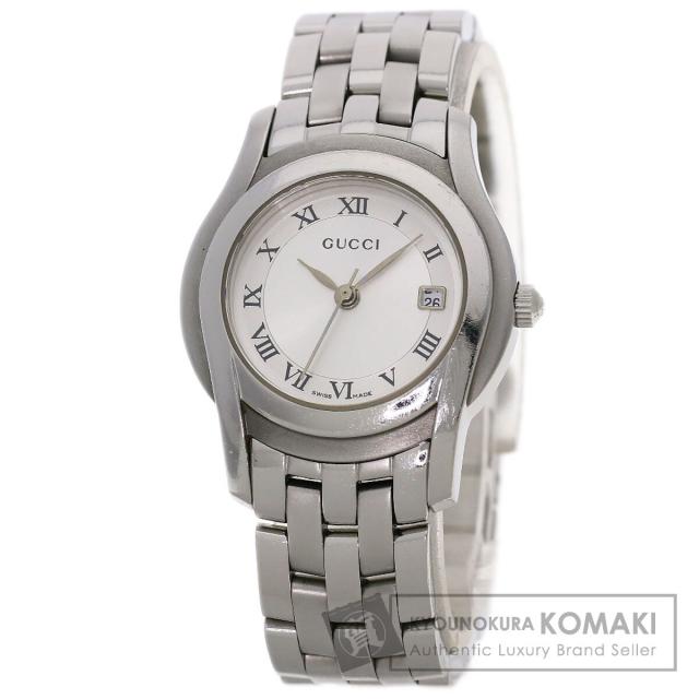 グッチ GUCCI 5500L ラウンドフェイス 腕時計 ステンレススチール SS レディース 中古