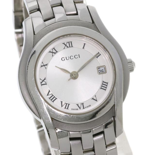 グッチ GUCCI 5500L ラウンドフェイス 腕時計 ステンレススチール SS レディース 中古