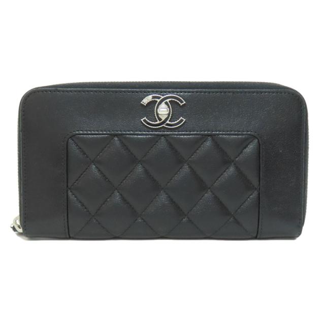 CHANEL マドモアゼル 長財布／ネイビー ラムスキン ゴールド金具＊正規品 シャネル CHANEL マドモアゼル シルバー金具 長財布（小銭入れあり