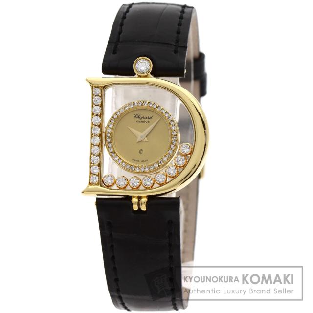 ショパール Chopard 212698  ハッピーダイヤモンド  腕時計 K18イエローゴールド アリゲーター  中古