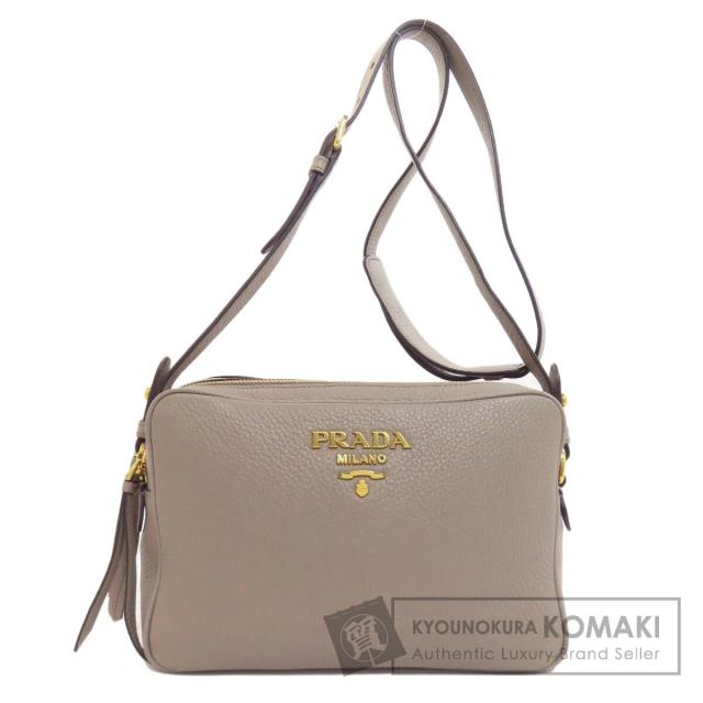 【美品】プラダ カメラバッグ ダブルジップ ショルダーバッグ グレージュ レザー プラダPRADAレザーカメラバックショルダーバッグ