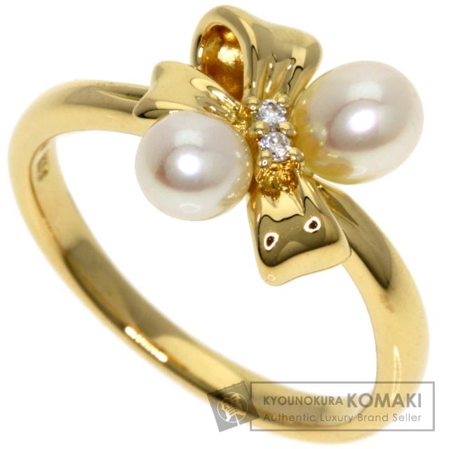 田崎パールK18YG ダイヤモンド0.01 リボンリング指輪