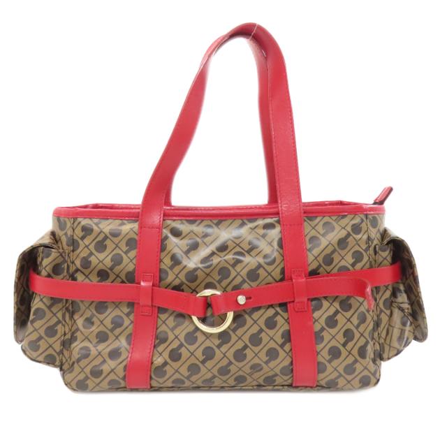 ゲラルディーニ GHERARDINI バッグ ハンドバッグ PVC(塩化ビニール)×コットン レッド 折りたたみ可 美品 ゲラルディーニ GHERARDINI ロゴモチーフ ソフティ ハンドバッグ