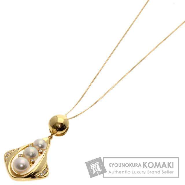 ミキモト MIKIMOTO  パール 真珠 ダイヤモンド  ネックレス K18イエローゴールド レディース  中古