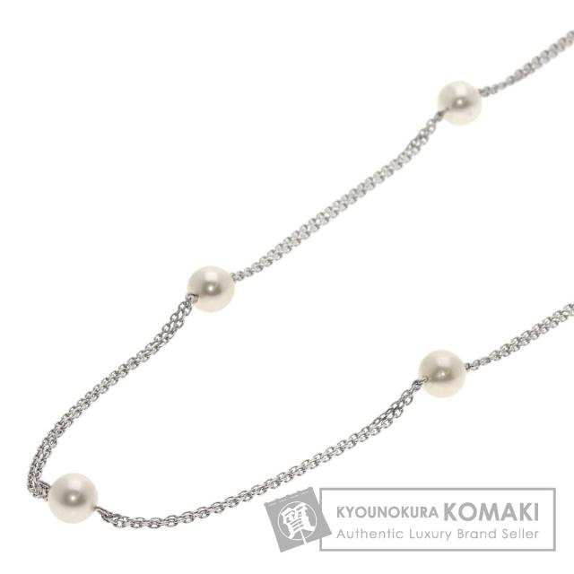 ミキモト MIKIMOTO  パール 真珠 7P ステーション 2連  ネックレス K14ホワイトゴールド 中古