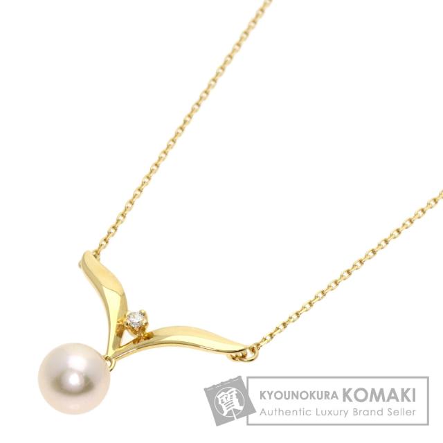 ミキモト MIKIMOTO  パール 真珠 ダイヤモンド  ネックレス K18イエローゴールド レディース  中古