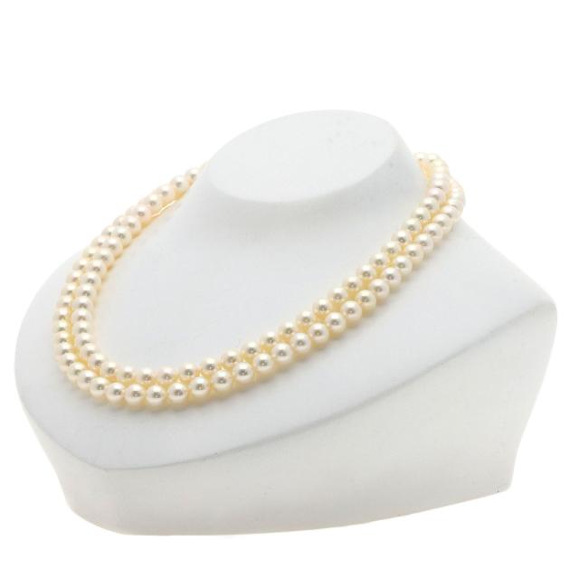 ミキモト MIKIMOTO  パール 真珠 2連  ネックレス K14ホワイトゴールド レディース  中古_5