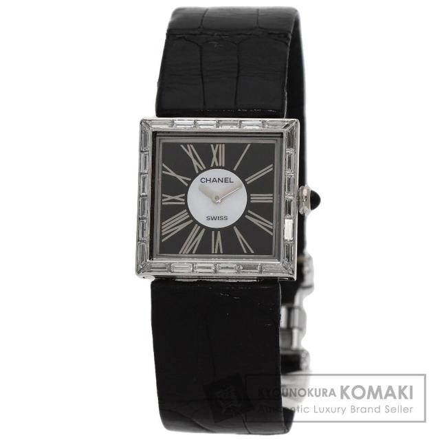 シャネル CHANEL H0106 マドモアゼル ダイヤモンドベゼル 腕時計 K18ホワイトゴールド 革 中古