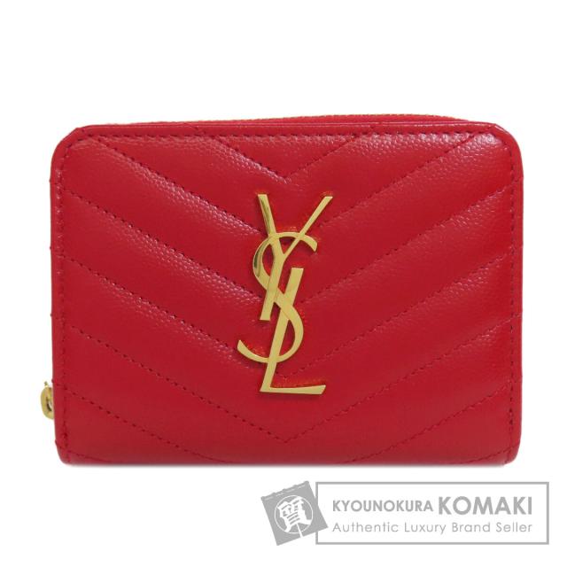 イヴ・サンローラン YVES SAINT LAURENT  Vステッチ  二つ折り財布（小銭入れあり） カーフ 中古