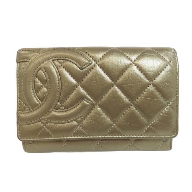 CHANEL シャネル カンボンライン シルバー金具 二つ折り財布（小銭入れあり） カーフ レディース [中古] シャネル CHANEL カンボンライン シルバー金具 二つ折り財布（小銭入れ