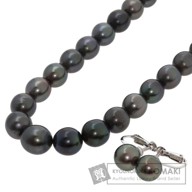 タサキ TASAKI  ブラックパール 真珠 イヤリング 2点セット  ネックレス K14ホワイトゴールド 中古