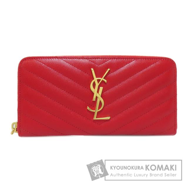 サンローラン SAINT LAURENT  Vステッチ ロゴ  長財布（小銭入れあり） カーフ レディース  中古