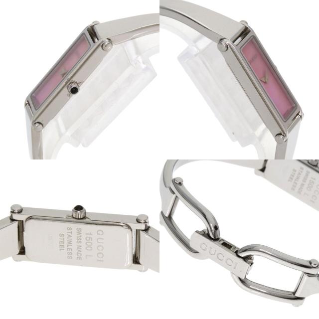 グッチ GUCCI 1500L スクエアフェイス バングル ピンクシェル 腕時計
