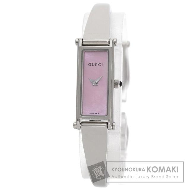 グッチ GUCCI 1500L スクエアフェイス バングル ピンクシェル 腕時計 