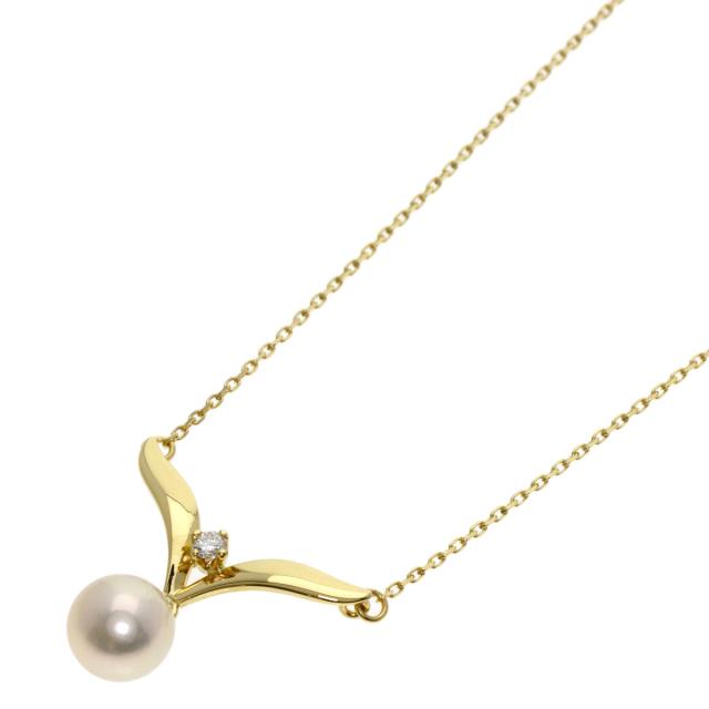 ミキモト MIKIMOTO パール 真珠 1P ダイヤモンド ネックレス K18