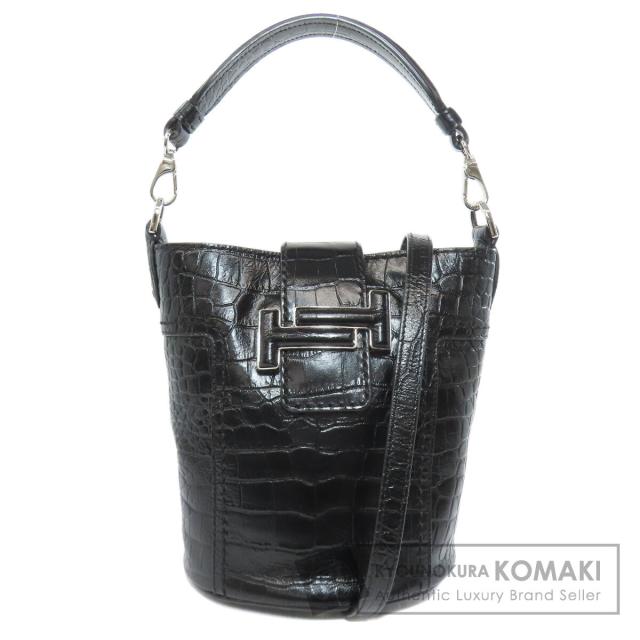 トッズ TODS  型押 ダブルT 2WAY  ハンドバッグ レザー レディース  中古