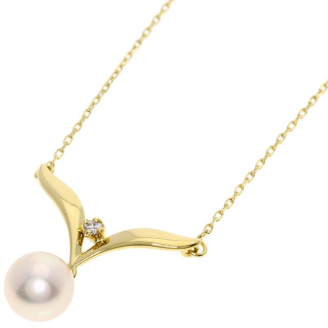ミキモト MIKIMOTO パール 真珠 ダイヤモンド ネックレス K18イエローゴールド レディース 中古