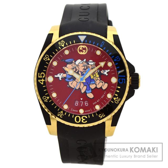 グッチ GUCCI 136.3  DIVE 三匹の子豚  腕時計 GP ラバー   メンズ  中古