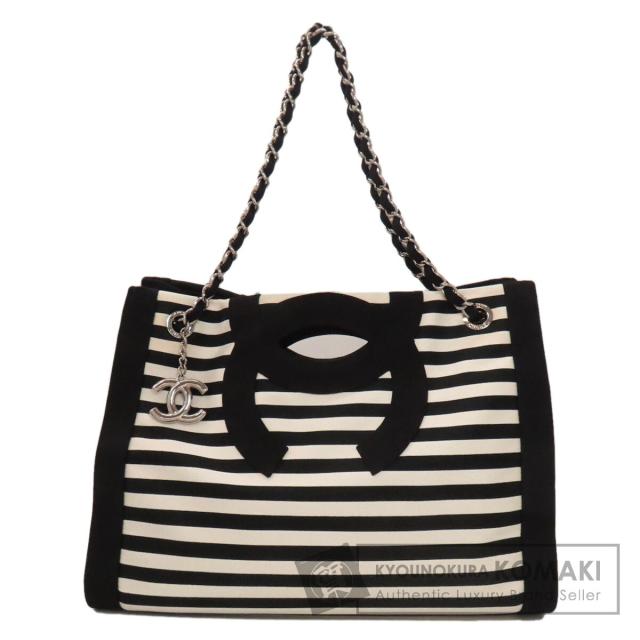 シャネル CHANEL チェーントート ボーダー ココマーク シルバー金具 トートバッグ 中古
