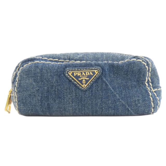 プラダ PRADA ロゴ金具 化粧ポーチ デニム レディース 中古_1