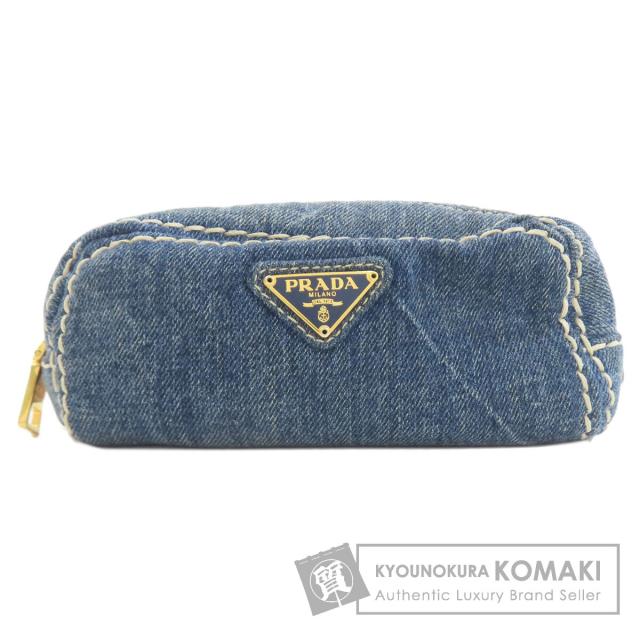 プラダ PRADA ロゴ金具 化粧ポーチ デニム レディース 中古