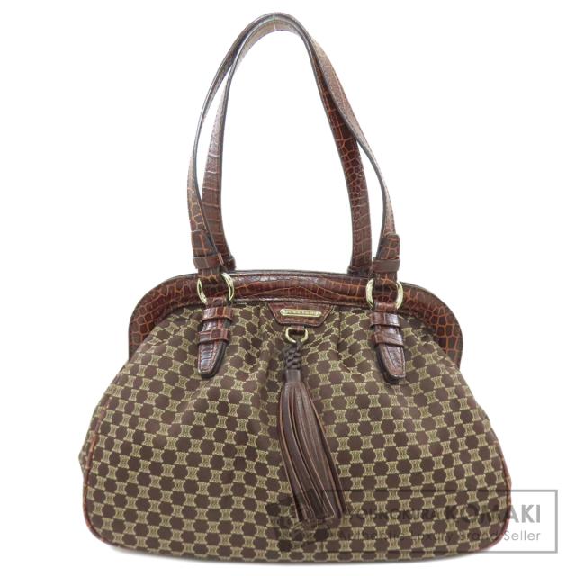 セリーヌ CELINE マカダム柄 フリンジ ハンドバッグ キャンバス レディース 中古