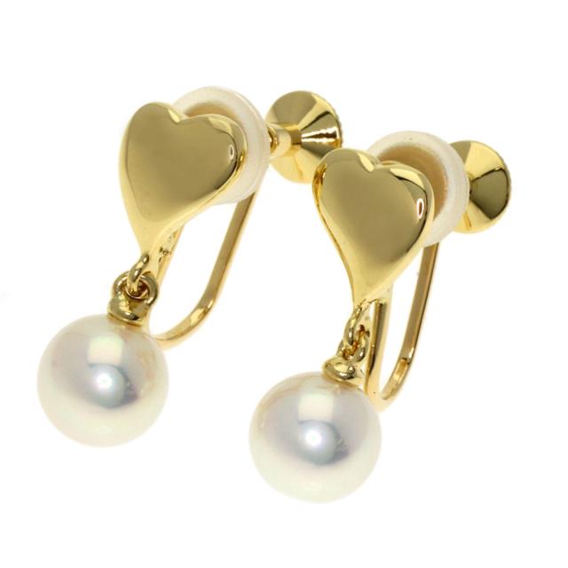 ミキモト MIKIMOTO パール 真珠 ハート イヤリング K18イエロー 