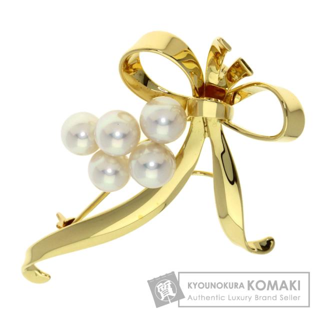 ミキモト MIKIMOTO パール 真珠 リボン ブローチ K18イエローゴールド MIKIMOTO K18 パール リボン ブローチ
