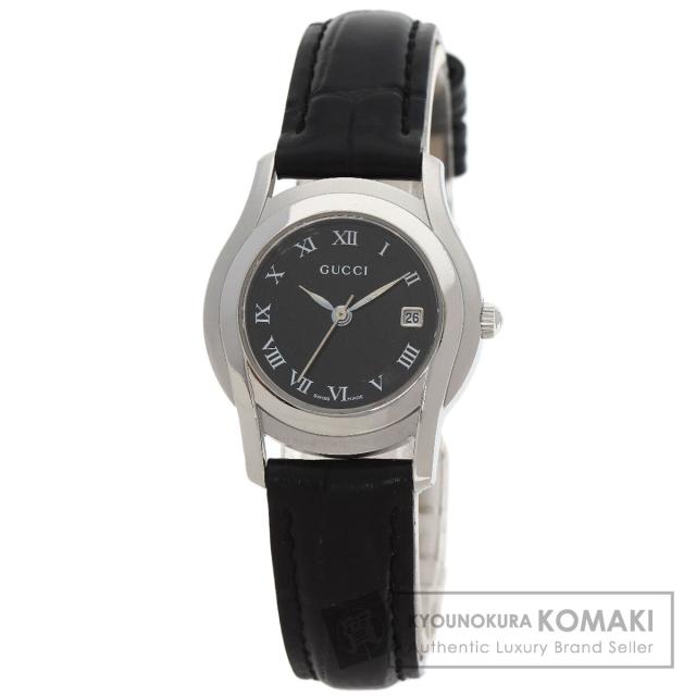 グッチ GUCCI 5500L  ラウンドフェイス  腕時計 ステンレススチール 革   レディース  中古