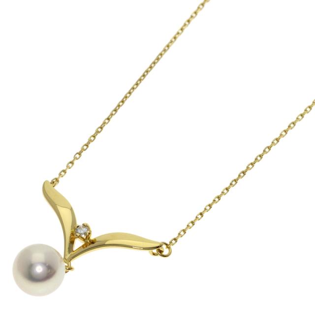 ミキモト MIKIMOTO パール 真珠 ダイヤモンド ネックレス K18イエローゴールド レディース 中古_1