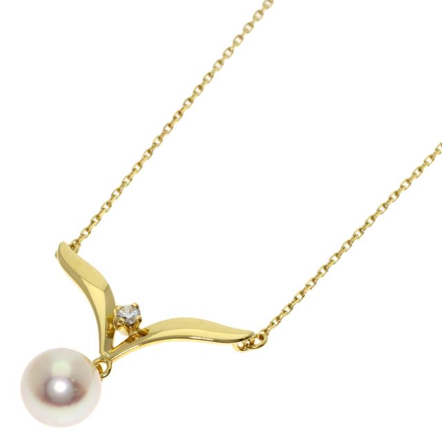 ミキモト MIKIMOTO パール 真珠 1P ダイヤモンド ネックレス K18イエローゴールド 中古_1