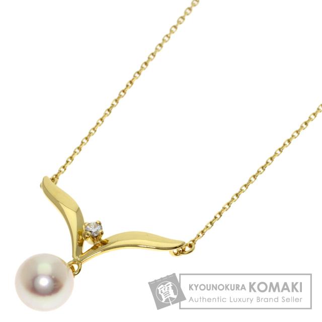 ミキモト MIKIMOTO パール 真珠 1P ダイヤモンド ネックレス K18イエローゴールド 中古