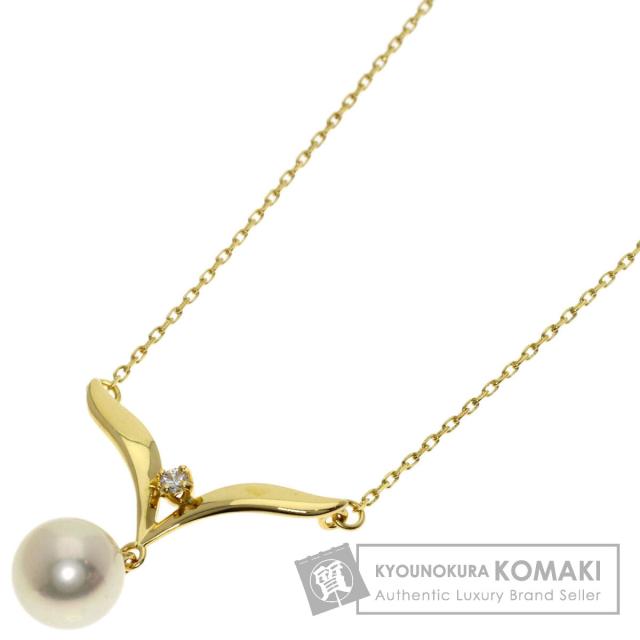 ミキモト MIKIMOTO  パール 真珠 1P ダイヤモンド  ネックレス K18イエローゴールド 中古