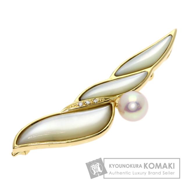 タサキ TASAKI パール 真珠 ダイヤモンド シェル ブローチ K18イエローゴールド レディース 中古