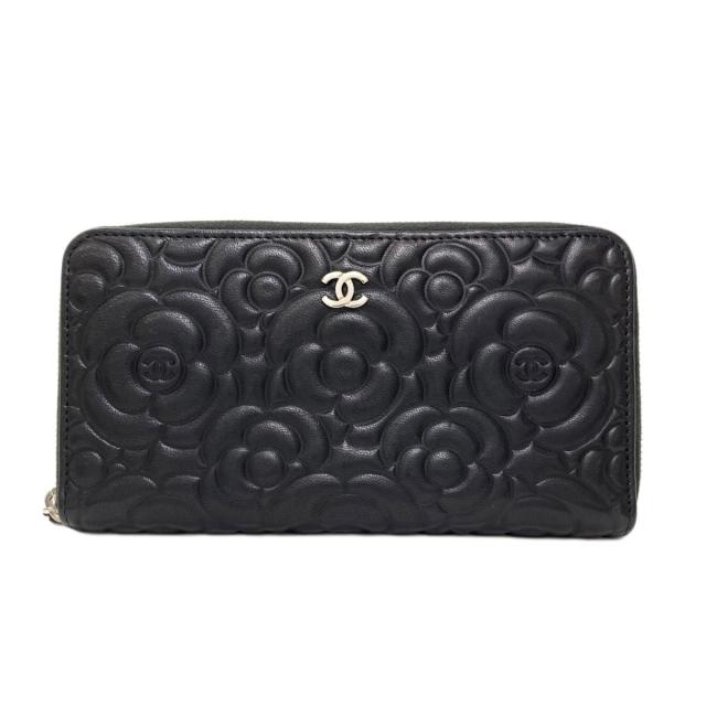 シャネル CHANEL カメリア ココマーク シルバー金具 長財布（小銭入れあり） カーフ 中古_1