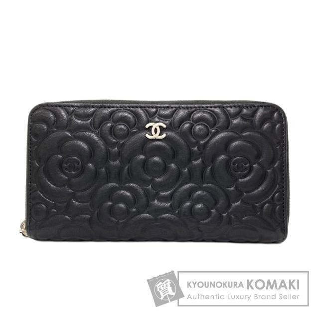 シャネル CHANEL カメリア ココマーク シルバー金具 長財布（小銭入れあり） カーフ 中古