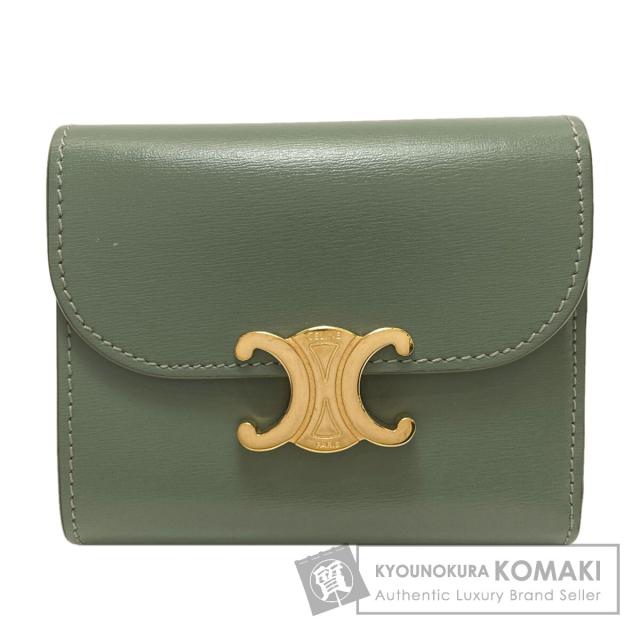 セリーヌ CELINE  トリオンフ フラップ 三つ折り  二つ折り財布（小銭入れあり） カーフ 中古