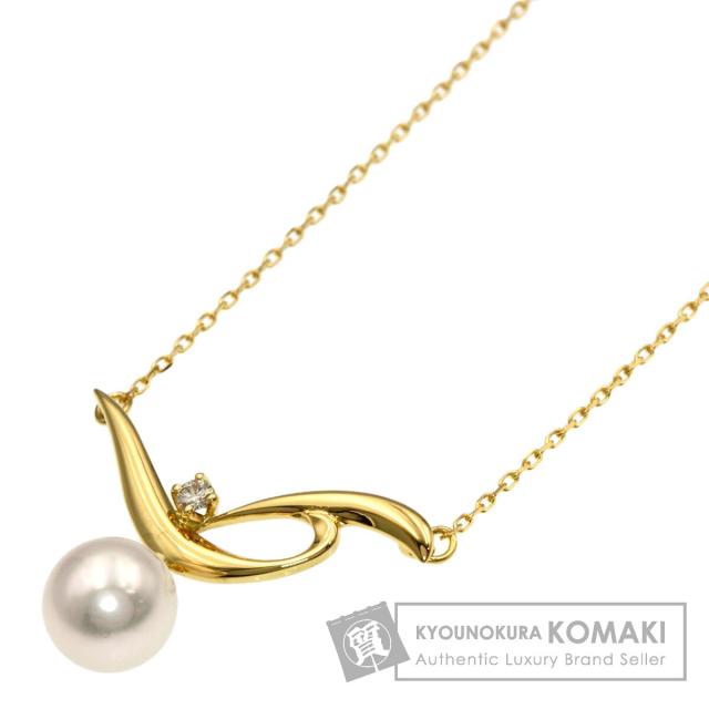 ミキモト MIKIMOTO  パール 真珠 1P ダイヤモンド  ネックレス K18イエローゴールド 中古