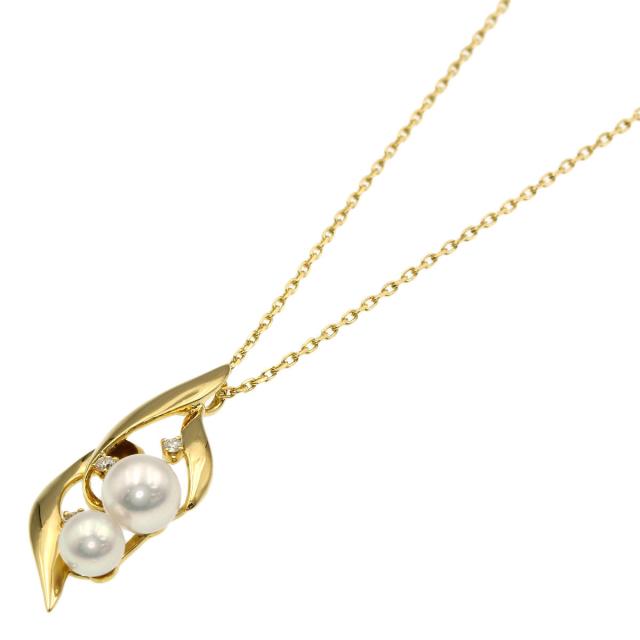 ミキモト MIKIMOTO パール 真珠 3P ダイヤモンド ネックレス K18 