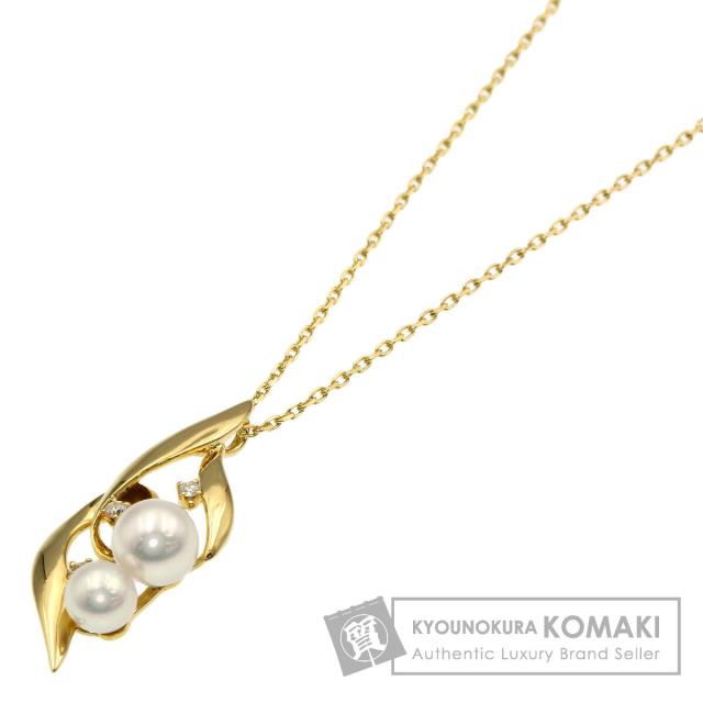 ミキモト MIKIMOTO パール 真珠 3P ダイヤモンド ネックレス K18 