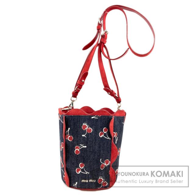 ミュウミュウ MIUMIU  チェリープリント 2WAY  ショルダーバッグ デニム レディース  中古