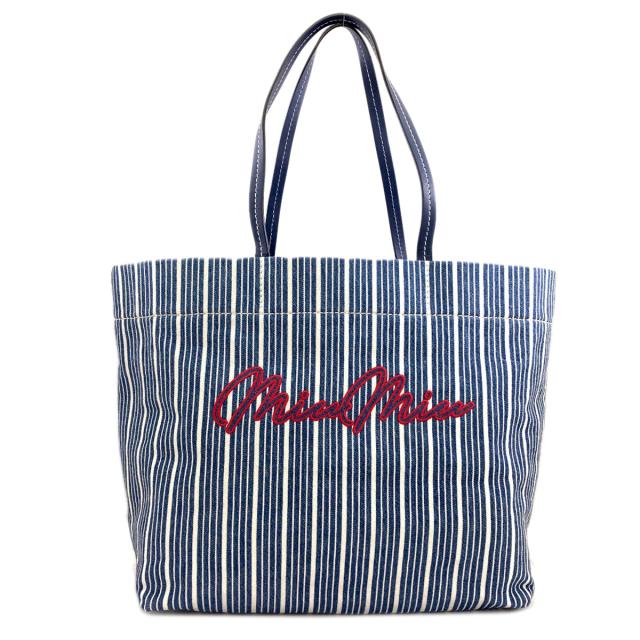 ミュウミュウ MIUMIU ストライプ トートバッグ デニム レディース 中古_1