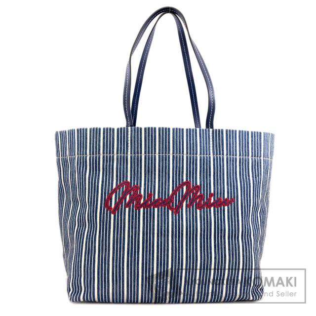 ミュウミュウ MIUMIU ストライプ トートバッグ デニム レディース 中古